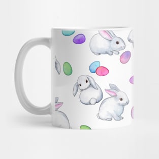 Easter Bunnies with Rainbow Pastel Eggs on white Mug